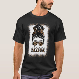 Cheer Mom Leopard Messy Bun Cheerleader Bleached M T-Shirt
