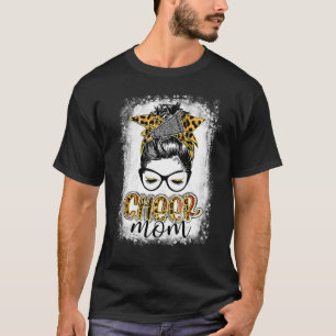 Cheer Mom Leopard Messy Bun Cheerleader Bleached M T-Shirt