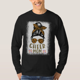 Cheer Mom Leopard Messy Bun Cheerleader Bleached M T-Shirt