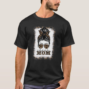 Cheer Mom Leopard Messy Bun Cheerleader Bleached M T-Shirt