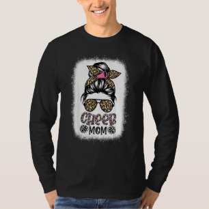 Cheer Mom Leopard Messy Bun Cheerleader Bleached M T-Shirt