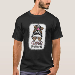 Cheer Mom Leopard Messy Bun Cheerleader Bleached M T-Shirt