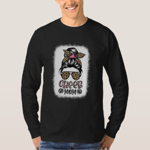 Cheer Mom Leopard Messy Bun Cheerleader Bleached T-Shirt