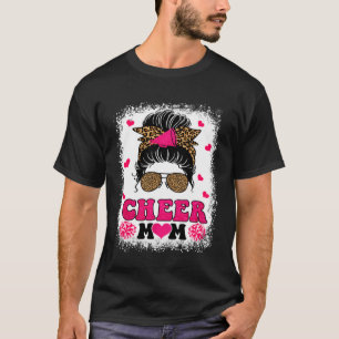 Cheer Mom Leopard Messy Bun Cheerleader Mother s D T-Shirt