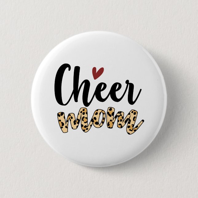 Cheer Mom Leopard Print 2 Inch Round Button (Front)