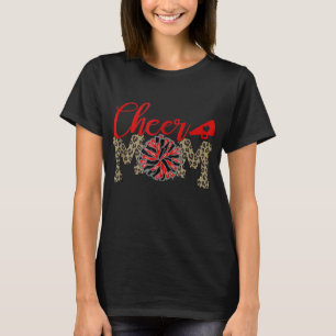 Cheer Mom Leopard Print Black And Red Pom Pom T-Shirt