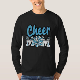 Cheer Mom Light Blue Leopard Letters Cheer Pom Pom T-Shirt