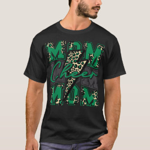 Cheer Mom Lightning Bolt Cheer Leopard Light Green T-Shirt