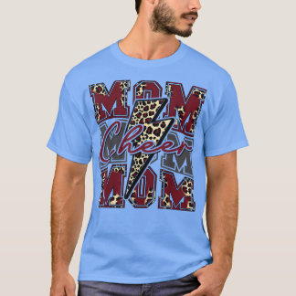 Cheer Mom Lightning Bolt Cheer Leopard Maroon  T-Shirt