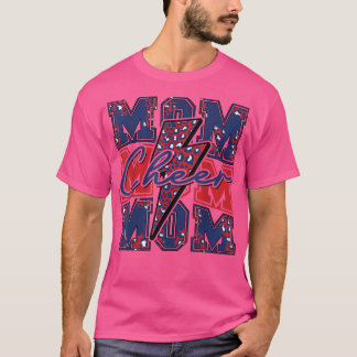 Cheer Mom Lightning Bolt Cheer LeopardNavy Red  T-Shirt