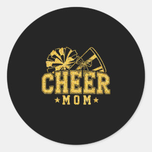 Cheer mom mama black gold pom cheerleader classic round sticker