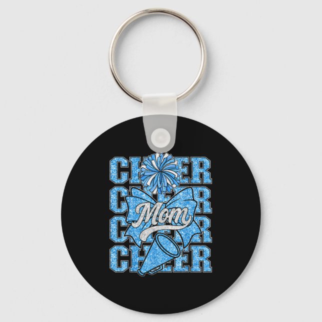 Cheer Mom Mama Bow Srt Cheerleading Squad Blue Che Keychain (Front)
