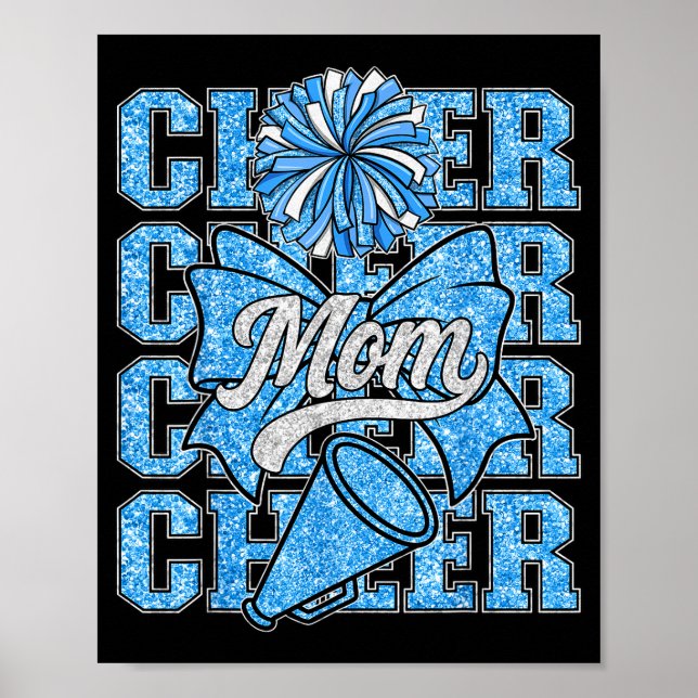 Cheer Mom Mama Bow Srt Cheerleading Squad Blue Che Poster (Front)