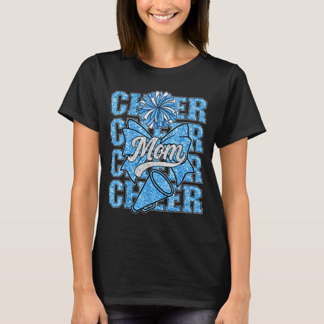 Cheer Mom Mama Bow Srt Cheerleading Squad Blue Che T-Shirt (Front)