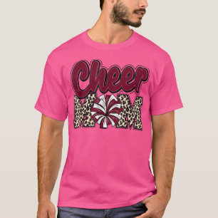 Cheer Mom Maroon Leopard Letters Cheer Pom Poms  T-Shirt