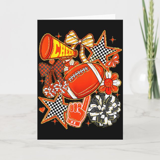 Cheer Mom Orange Cheerleader Game Day Cheer Mama F Card (Front)