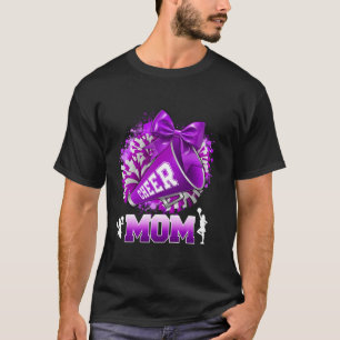 Cheer Mom Purple Pom Pom Megaphone Coquette Bow Fo T-Shirt