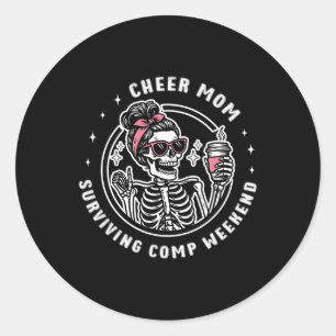 Cheer Mom Surviving Comp Weekend Cheerleading Moth Classic Round Sticker