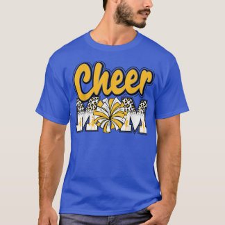 Cheer Mom Yellow Leopard Letters Cheer Pom Poms T-Shirt