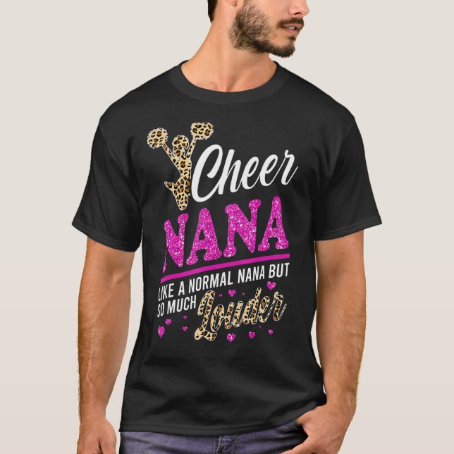 Cheer Nana Biggest Fan Leopard Print And Pom Pom 1 T-Shirt (Front)