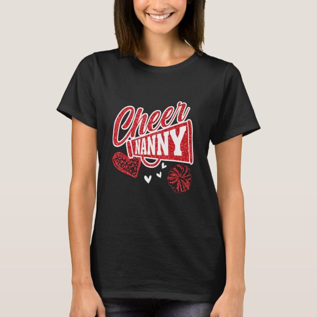 Cheer Nanny Biggest Fan Leopard Print And Pom Pom  T-Shirt (Front)