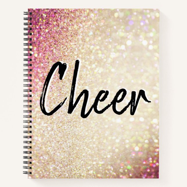 Cheer Notebook | Faux Gold and Pink Glitter (Front)
