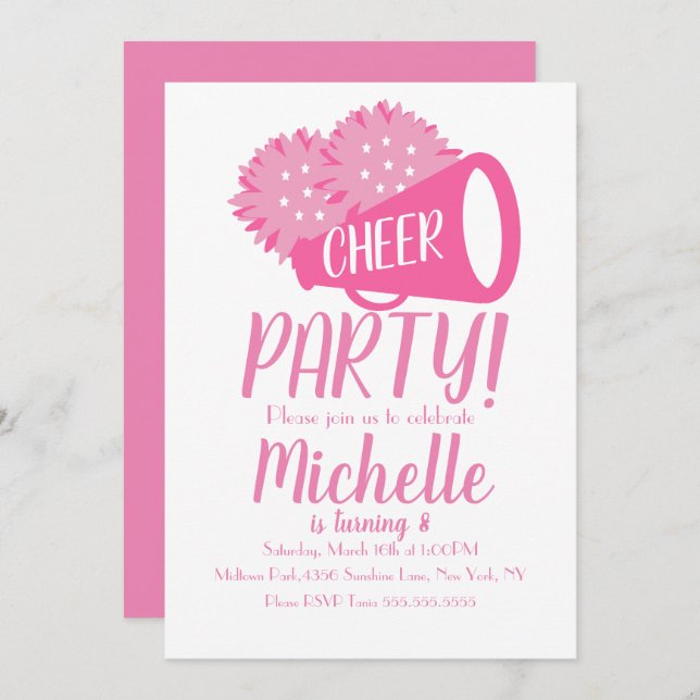 Cheer Party Cheerleading Birthday Pink  Invitation (Front/Back)
