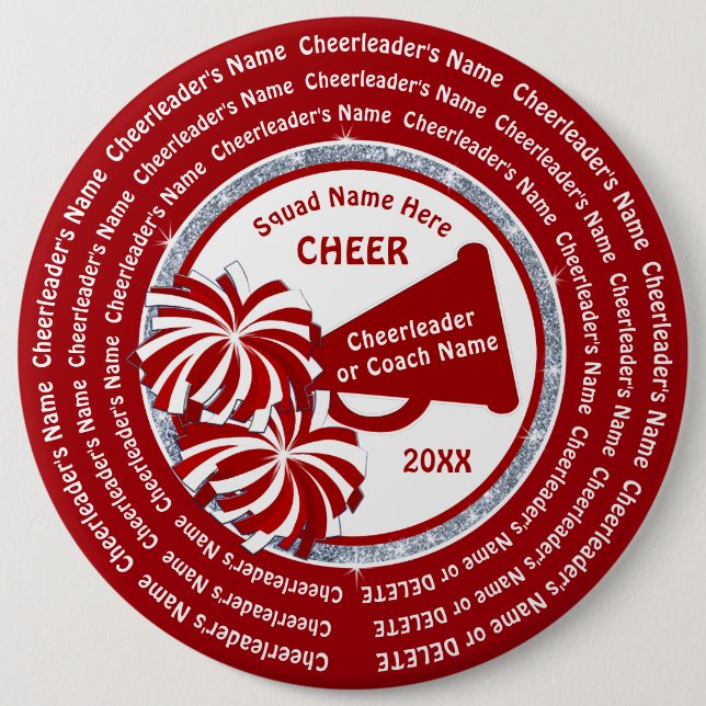 CHEER Pins for Backpacks, 1 to 6 inch PERSONALIZED (Front)
