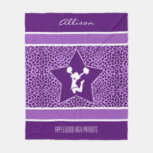 Cheer / Pom Cheetah Print with Monogram in Purple Fleece Blanket