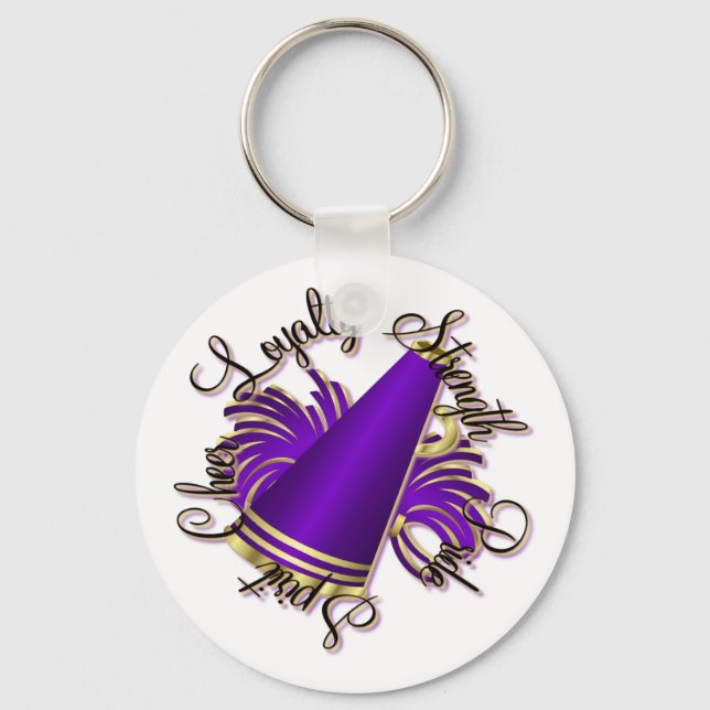 Cheer Purple and Gold Qualities Keychain (Front)