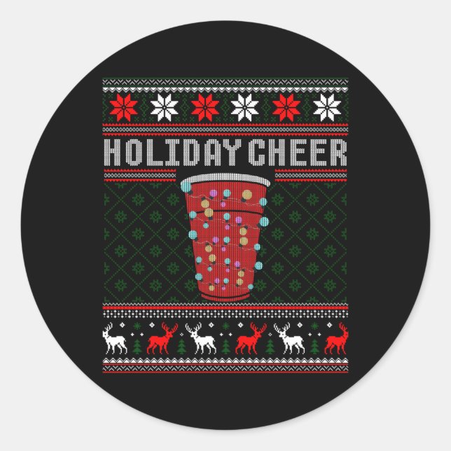 Cheer Red Solo Cup Beer Pong Ugly Classic Round Sticker (Front)