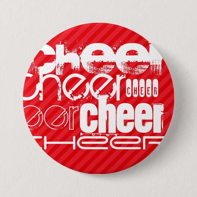 Cheer; Scarlet Red Stripes 3 Inch Round Button (Front)