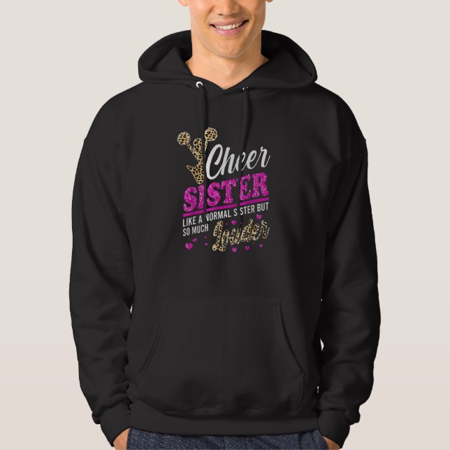 Cheer Sister Biggest Fan Leopard Print And Pom Pom Hoodie (Front)