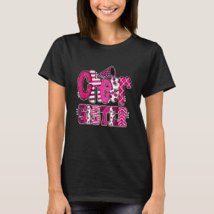 Cheer Sister Biggest Fan Leopard Print And Pom Pom T-Shirt