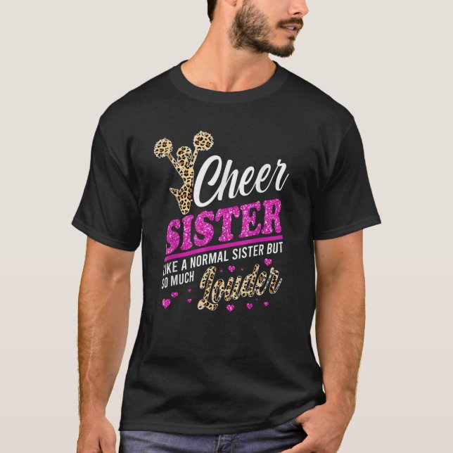 Cheer Sister Biggest Fan Leopard Print And Pom Pom T-Shirt (Front)