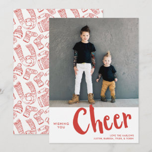Cheer   Sweater Pattern Christmas Photo Red Holiday Card