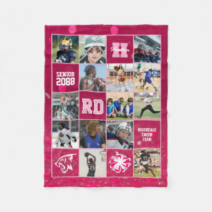 Cheer Team Senior Night Custom Photo Pink Confetti Fleece Blanket