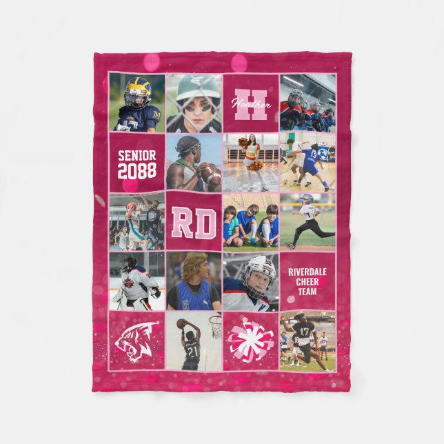 Cheer Team Senior Night Custom Photo Pink Confetti Fleece Blanket (Front)