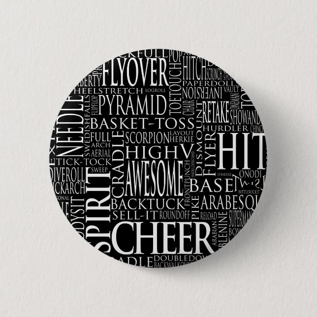 Cheer Terms Word Cloud in Black and White 2 Inch Round Button (Front)