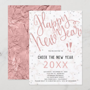 Cheer the New Year Rose Gold Marble Party Invitation