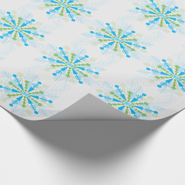 CHEER Turquoise Blue and Green Snowflakes Wrapping Paper (Corner)