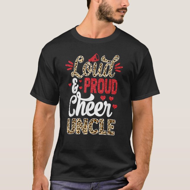 Cheer Uncle Biggest Fan Leopard Print And Pom Pom T-Shirt (Front)