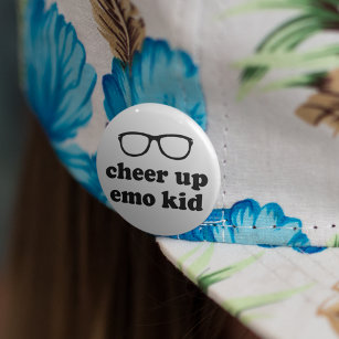 Cheer Up Emo Kid   Funny Cute Hipster Glasses 2 Inch Round Button