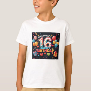 Cheerful 16th Birthday Greeting with Heart Boys'  T-Shirt