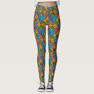 Cheerful Abstract Quilt Style Patchwork Colours Leggings