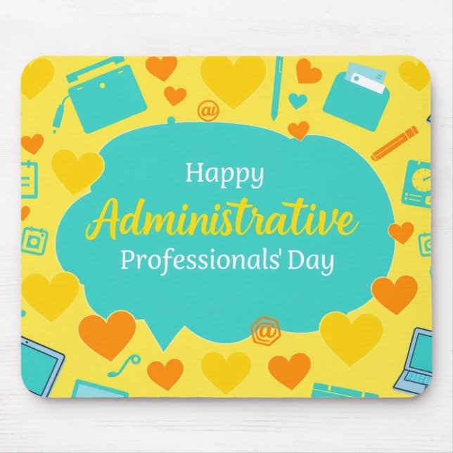 Cheerful Admin Day Office Icons Graphic Art Mouse Pad (Front)