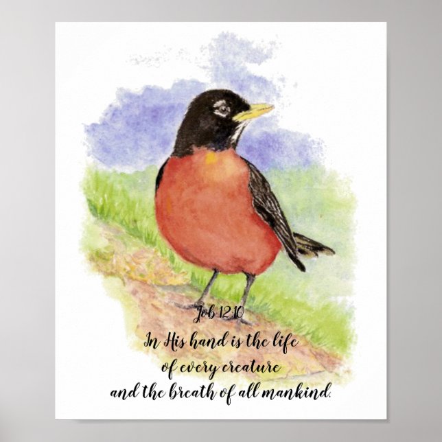 Cheerful American Robin Watercolor Bible Scripture Poster (Front)