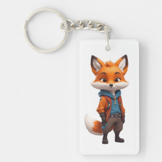 Cheerful and Adventurous Fox Illustration Keychain