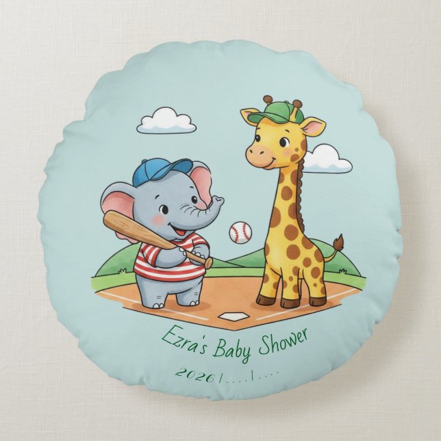Cheerful and Cute Cartoon Animal Design Round Pillow (Front)