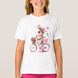 Cheerful and Romantic Bunny Rabbit on Bicycle T-Shirt